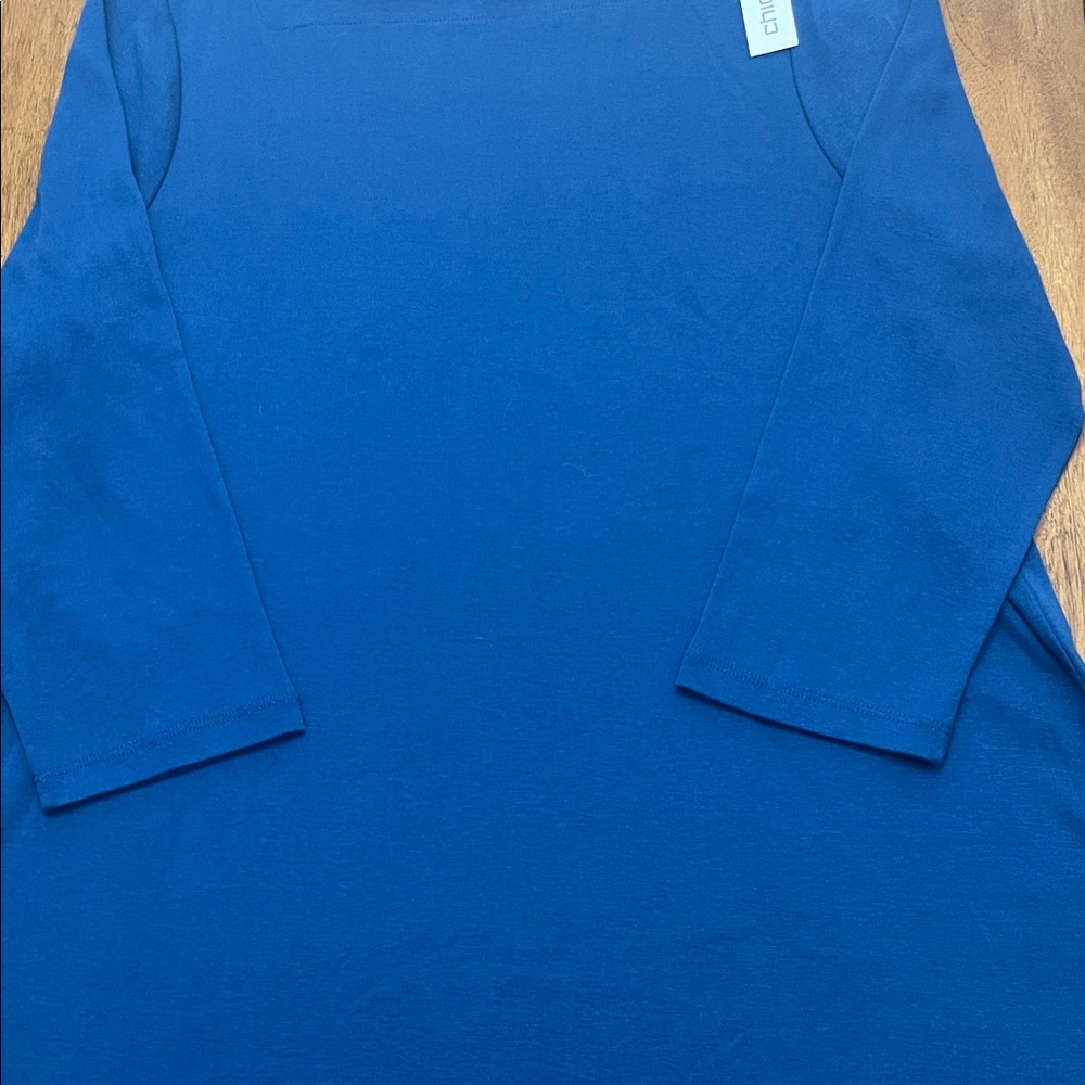 NWT Chicos Vibrant Royal Blue 3/4 Sleeve Square Neck Tunic Sz 2 or Large
